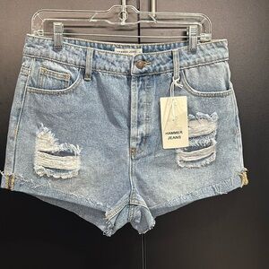 Hammer Jeans High Rise,distressed,5 pocket,belt loop,button fly,frayed cuff,jean